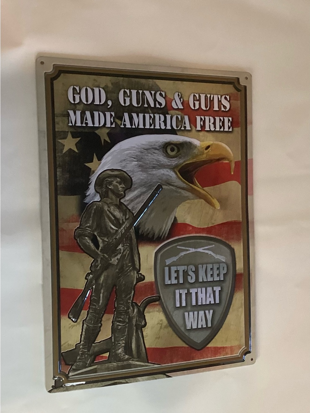 Rivers Edge Products Metal Tin Sign God Guns & Guts Made America Free 17” x 12”